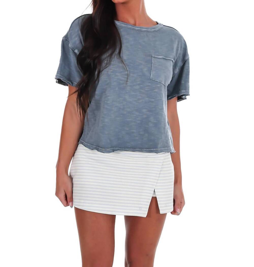 NEW BLU PEPPER women's edge mode cropped tee in ash blue - Picture 3 of 8